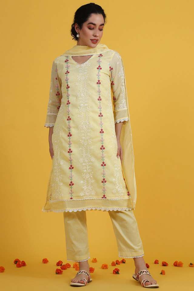 Embroidered-Calf-Length-Polyester-Woven-Women-s-Kurta-Set