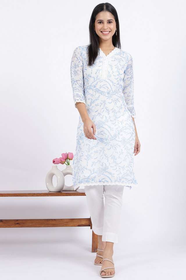Printed-Polyester-V-Neck-Women-s-Fusion-Wear-Kurta