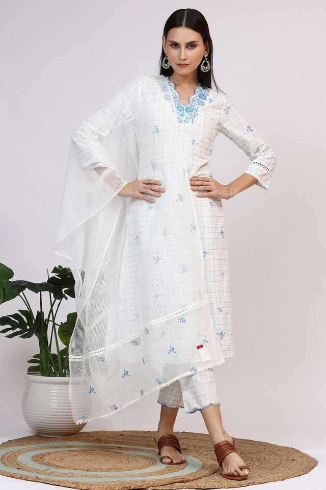 Floral-Calf-Length-Pure-Cotton-Woven-Women-s-Kurta-Set
