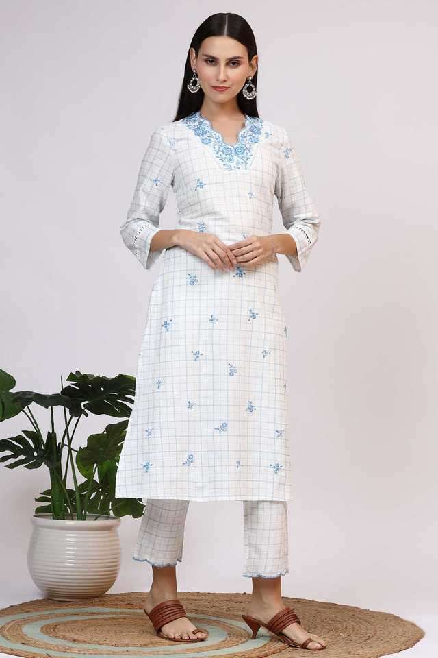 Floral-Calf-Length-Pure-Cotton-Woven-Women-s-Kurta-Set
