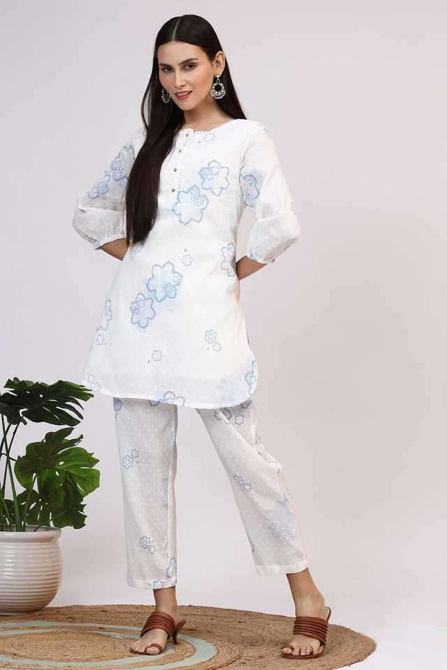 Floral-Mid-Thigh-Pure-Cotton-Woven-Women-s-Kurta-Set