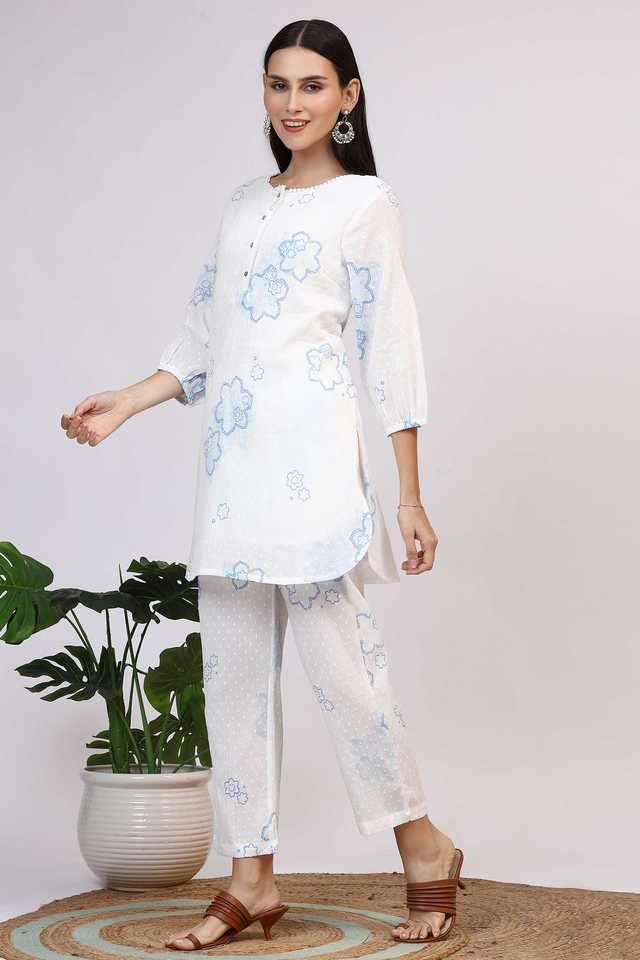 Floral-Mid-Thigh-Pure-Cotton-Woven-Women-s-Kurta-Set