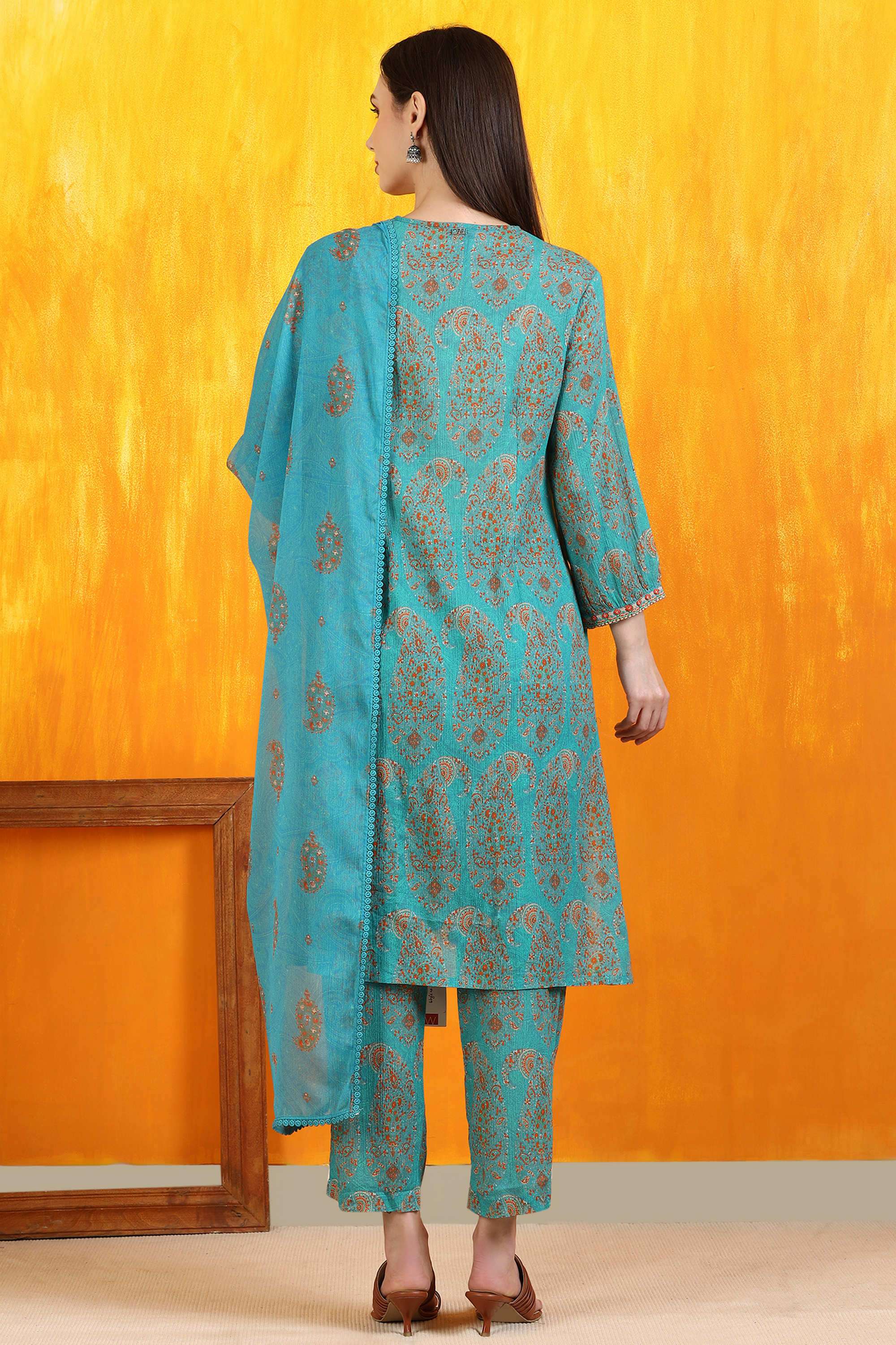 Paisley-Calf-Length-Pure-Cotton-Woven-Women-s-Kurta-Set