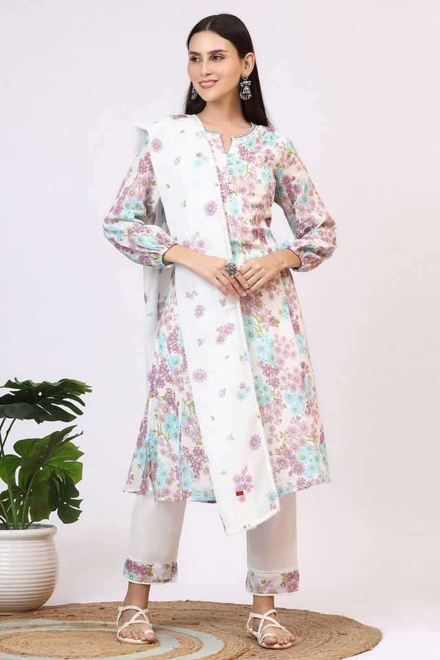 Floral-Calf-Length-Pure-Cotton-Woven-Women-s-Kurta-Set