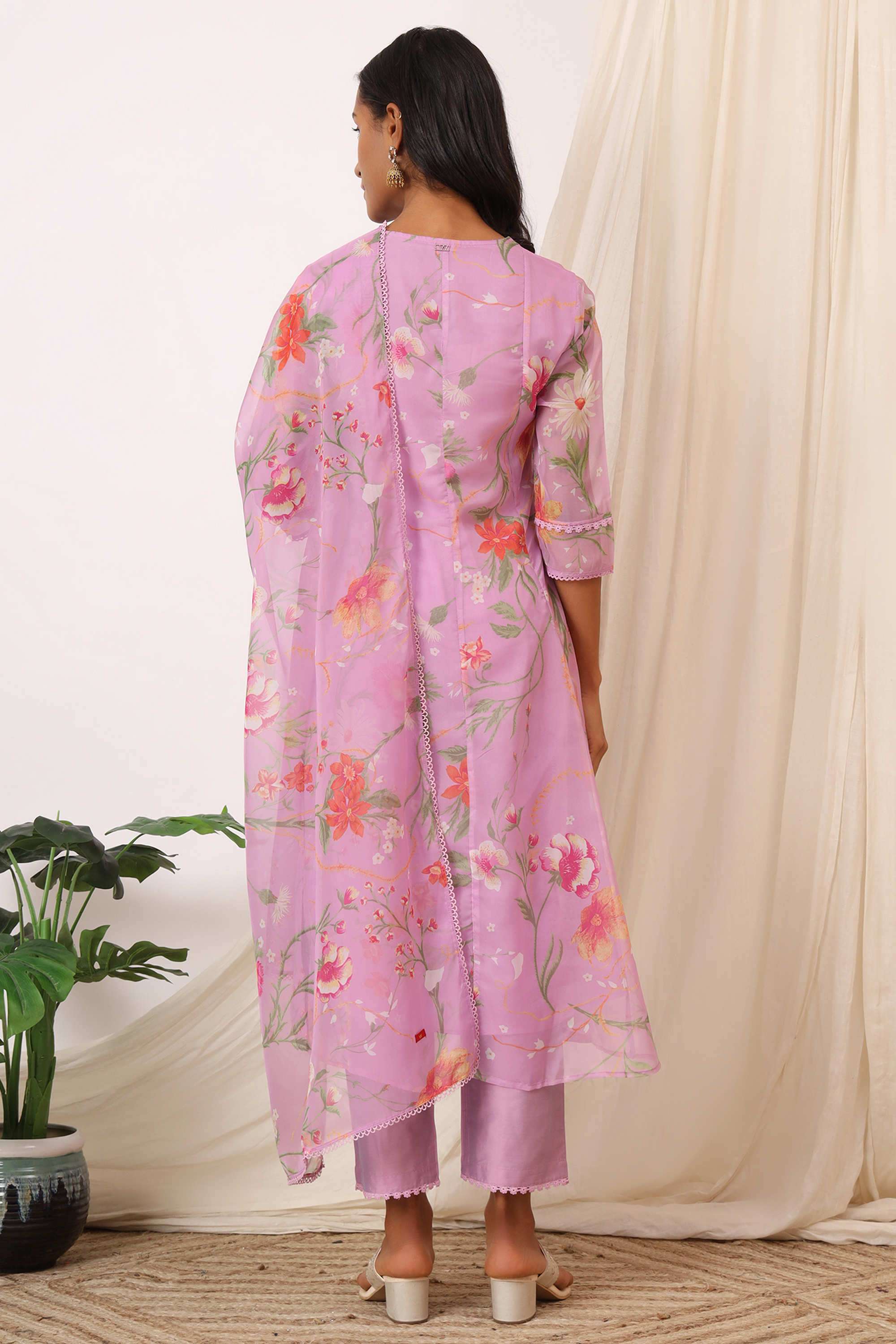 Floral-Calf-Length-Polyester-Woven-Women-s-Kurta-Set