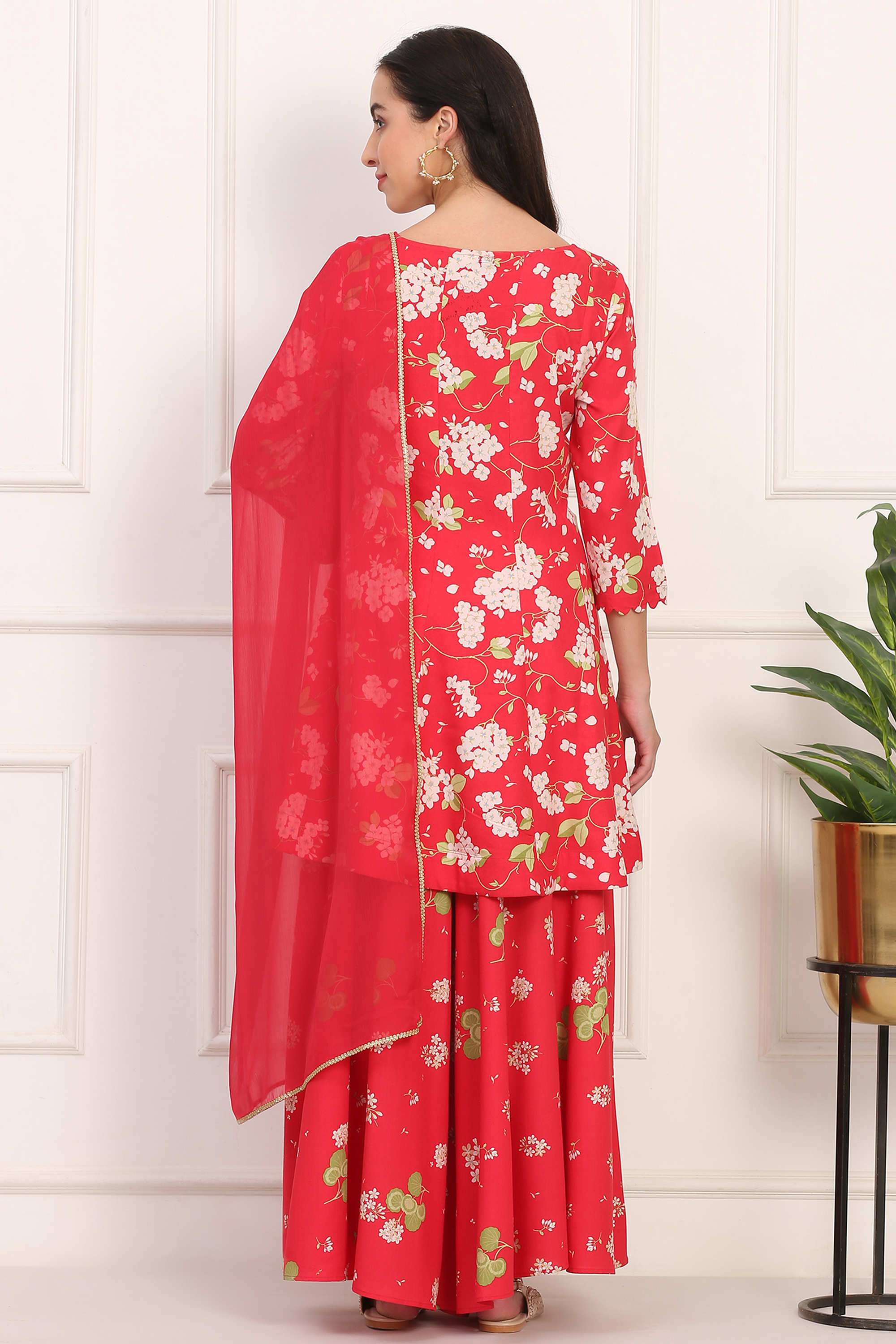 Floral-Mid-Thigh-Viscose-Woven-Women-s-Kurta-Set