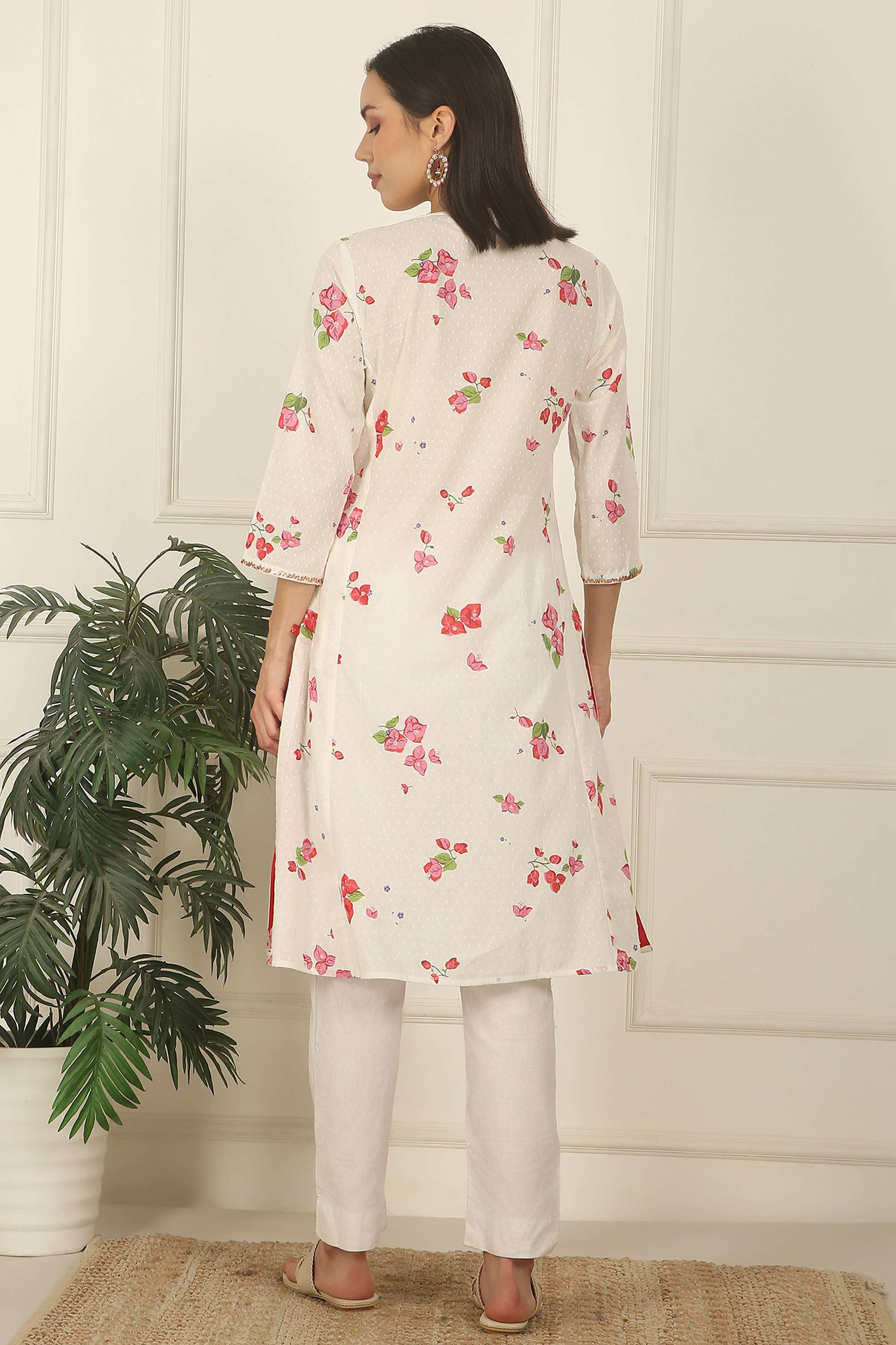 Floral-Pure-Cotton-V-Neck-Women-s-Fusion-Wear-Kurta