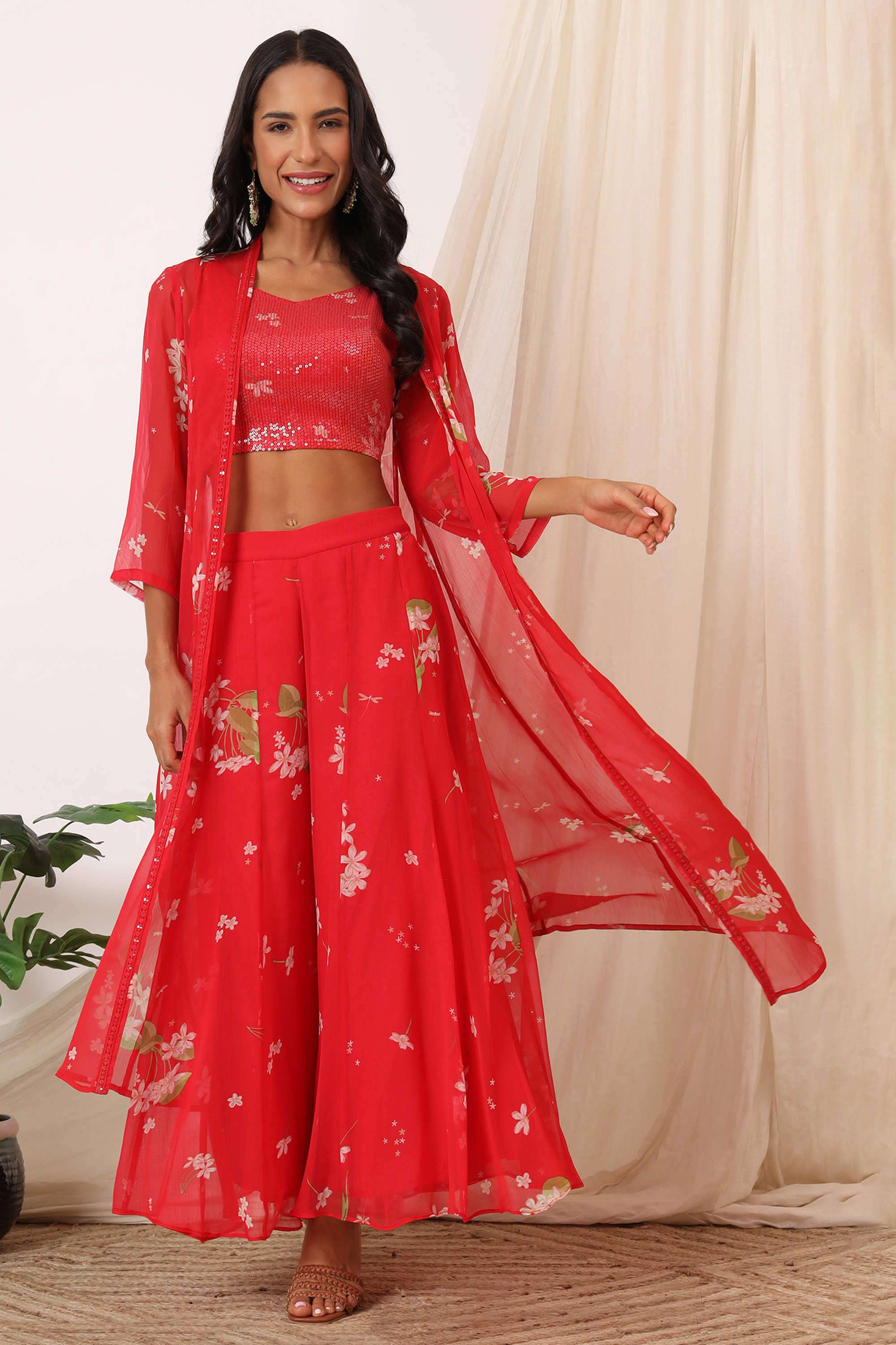 Floral-Ankle-Length-Polyester-Woven-Women-s-Kurta-Set