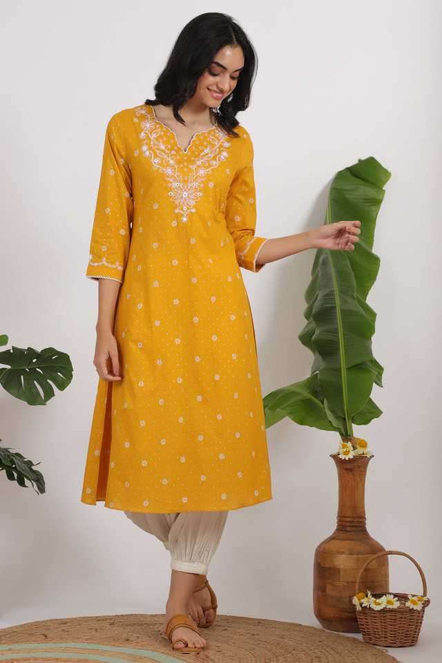 Printed-Pure-Cotton-V-Neck-Women-s-Casual-Wear-Kurta