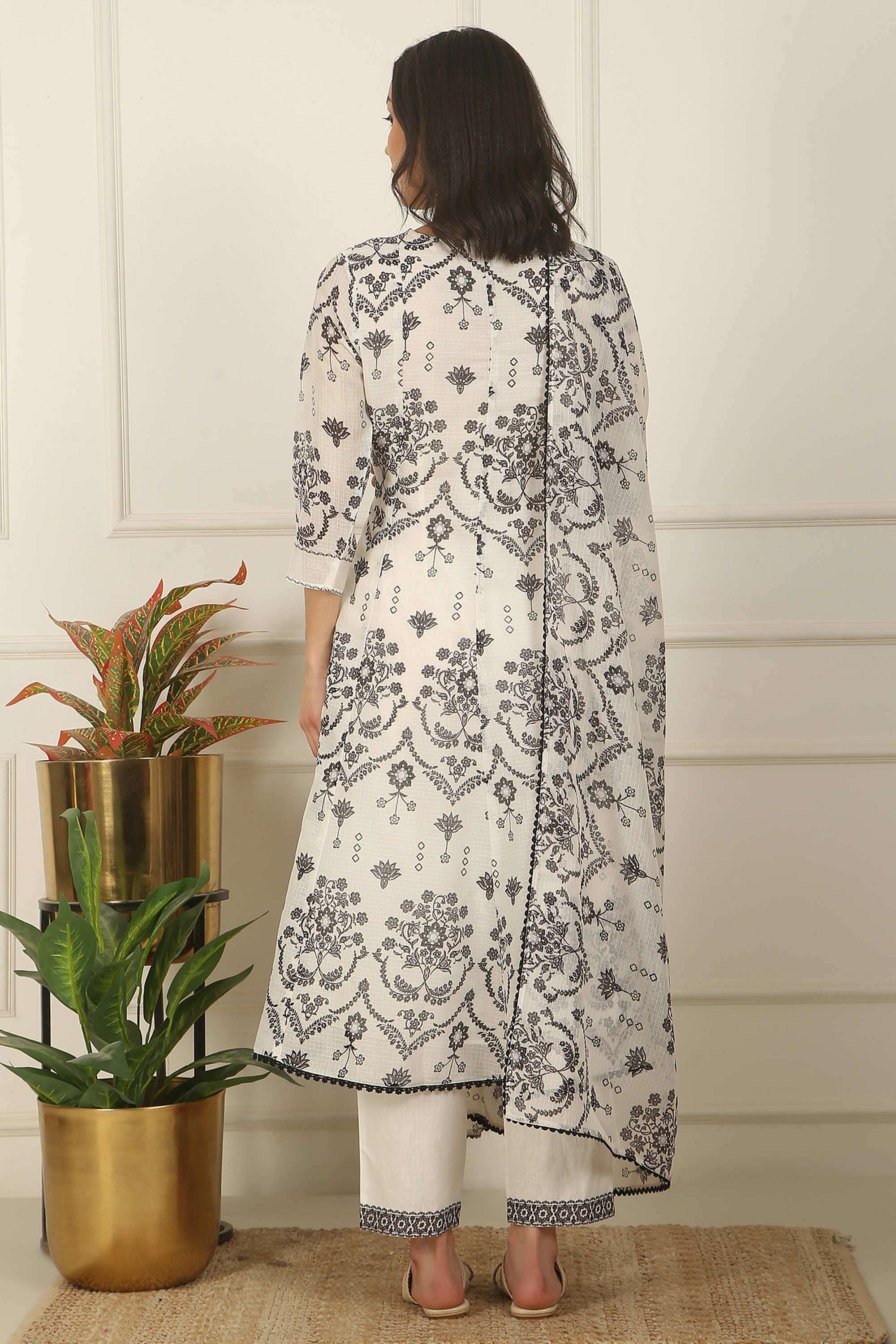 Floral-Calf-Length-Polyester-Woven-Women-s-Kurta-Set