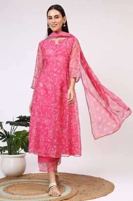 Floral-Calf-Length-Polyester-Woven-Women-s-Kurta-Set