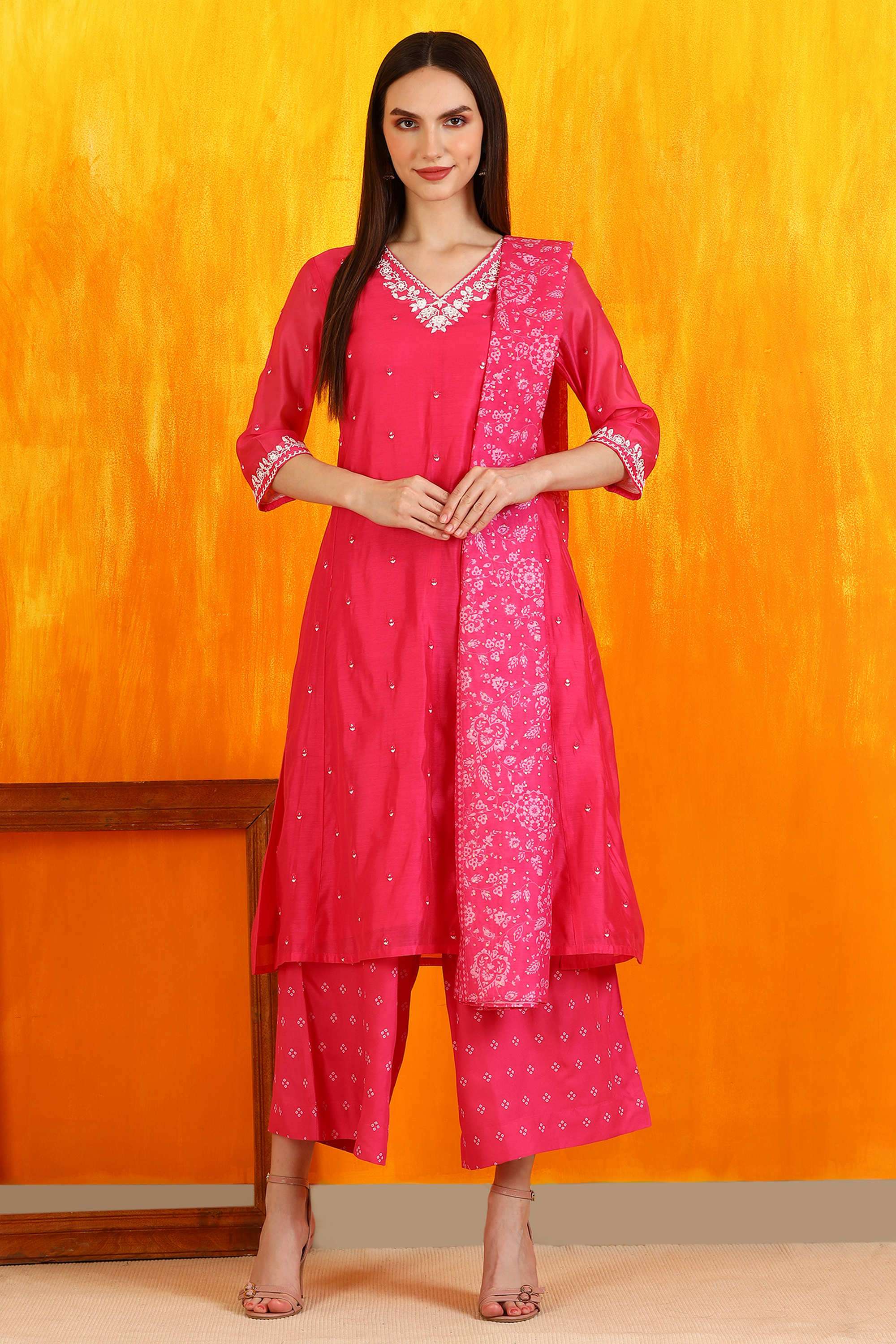 Floral-Calf-Length-Viscose-Woven-Women-s-Kurta-Set