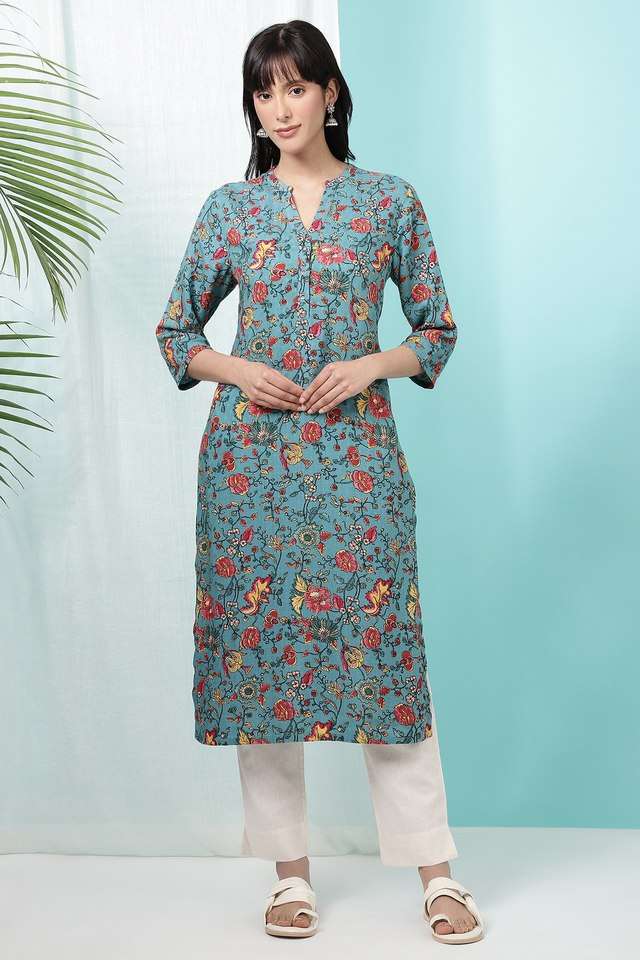 Floral-Viscose-Collared-Women-s-Casual-Wear-Kurta