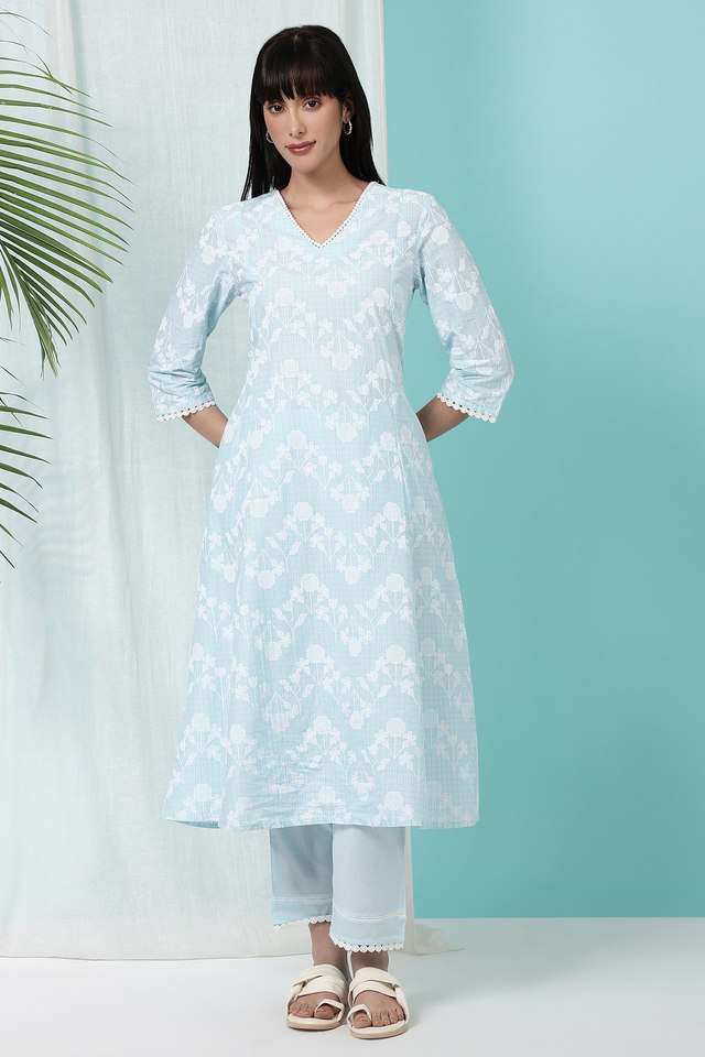 Floral-Calf-Length-Cotton-Woven-Women-s-Kurta-Set