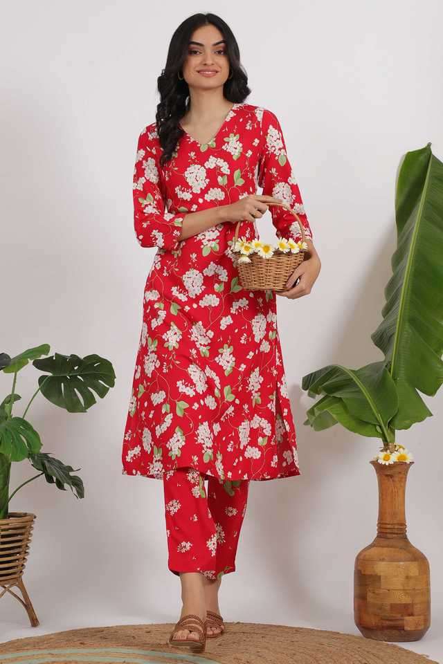 Floral-Knee-Length-Viscose-Woven-Women-s-Kurta-Set