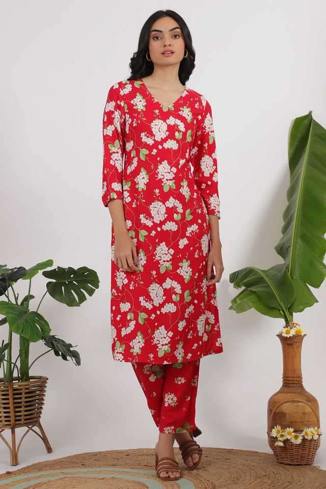 Floral-Knee-Length-Viscose-Woven-Women-s-Kurta-Set