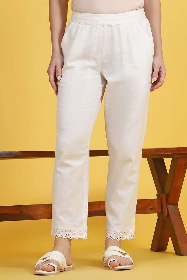 Solid-Ankle-Length-Cotton-Blend-Woven-Women-Pant