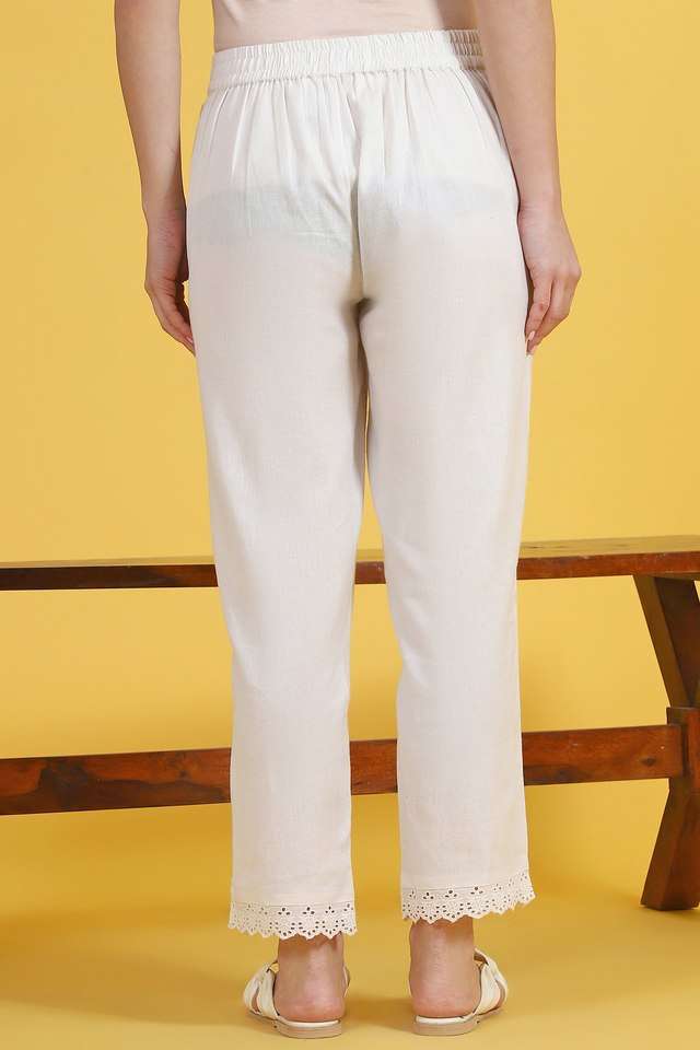Solid-Ankle-Length-Cotton-Blend-Woven-Women-Pant
