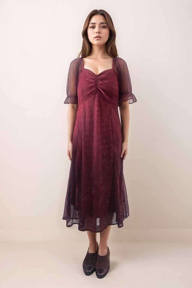 Textured-Polyester-Straight-Fit-Women-s-Midi-Dress