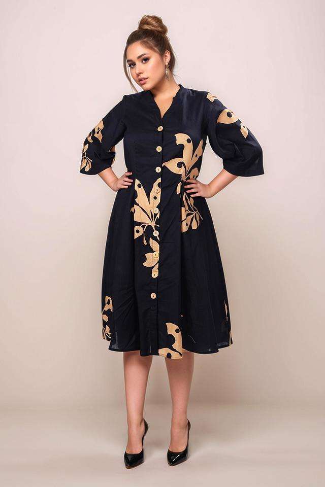 Floral-Cotton-Straight-Fit-Women-s-Midi-Dress