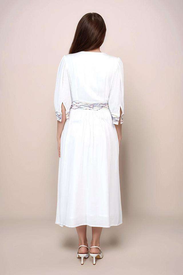 Solid-Polyester-Relaxed-Fit-Women-s-Midi-Dress