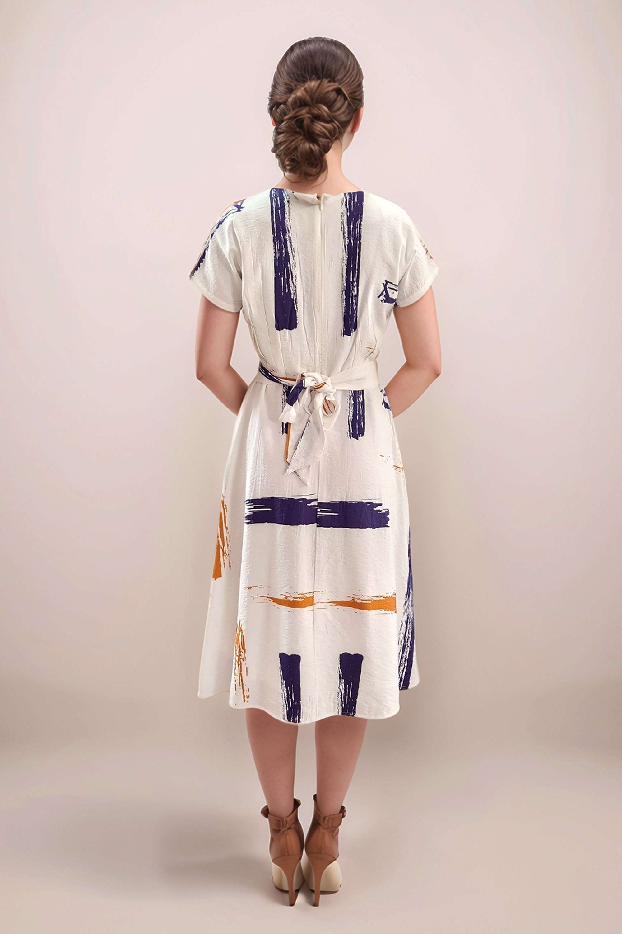 Abstract-Blended-Fabric-Round-Neck-Women-s-Midi-Dress