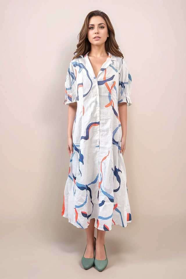 zink london Abstract Collared Cotton Women Dress-picture-33