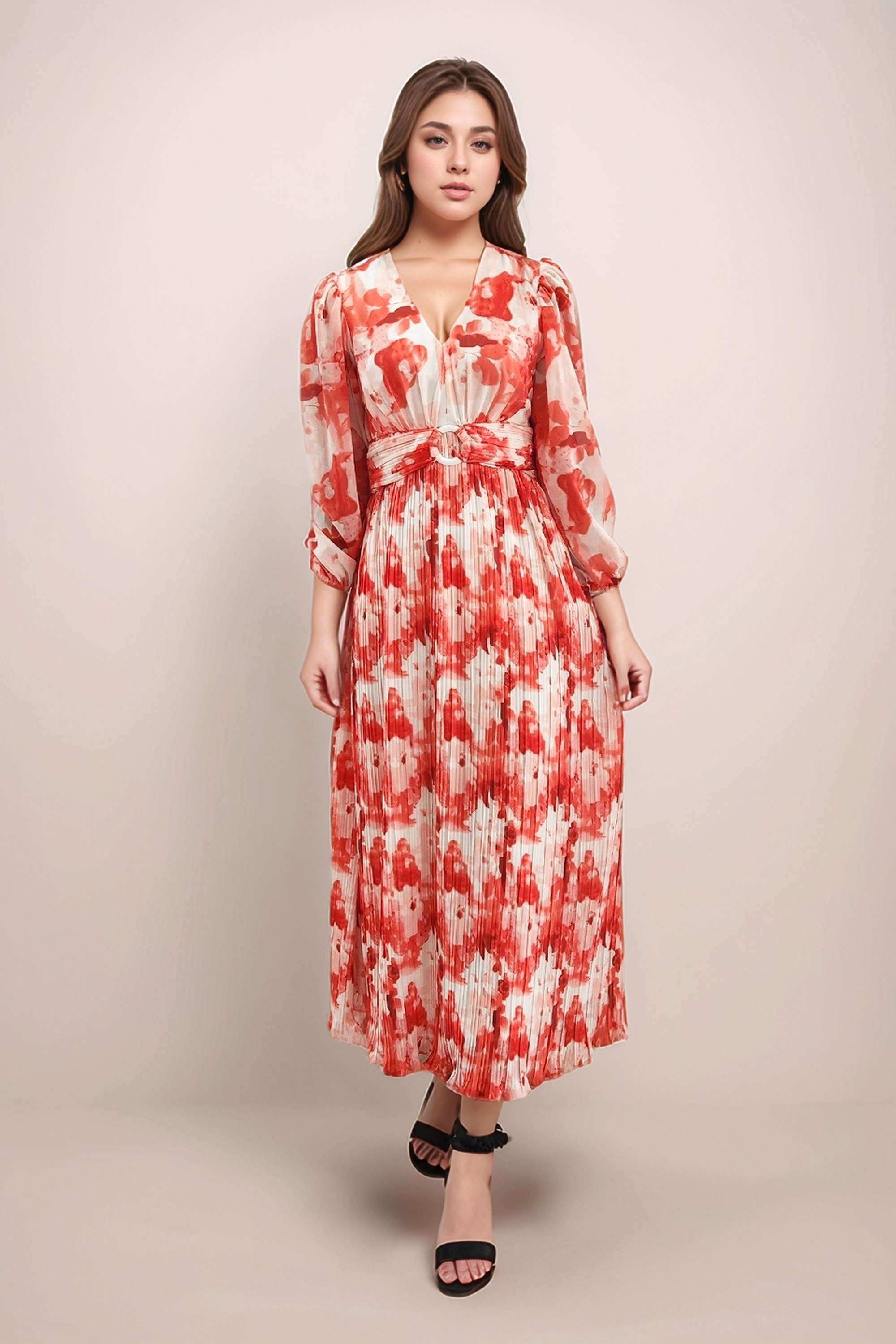Abstract-Polyester-V-Neck-Women-s-Maxi-Dress
