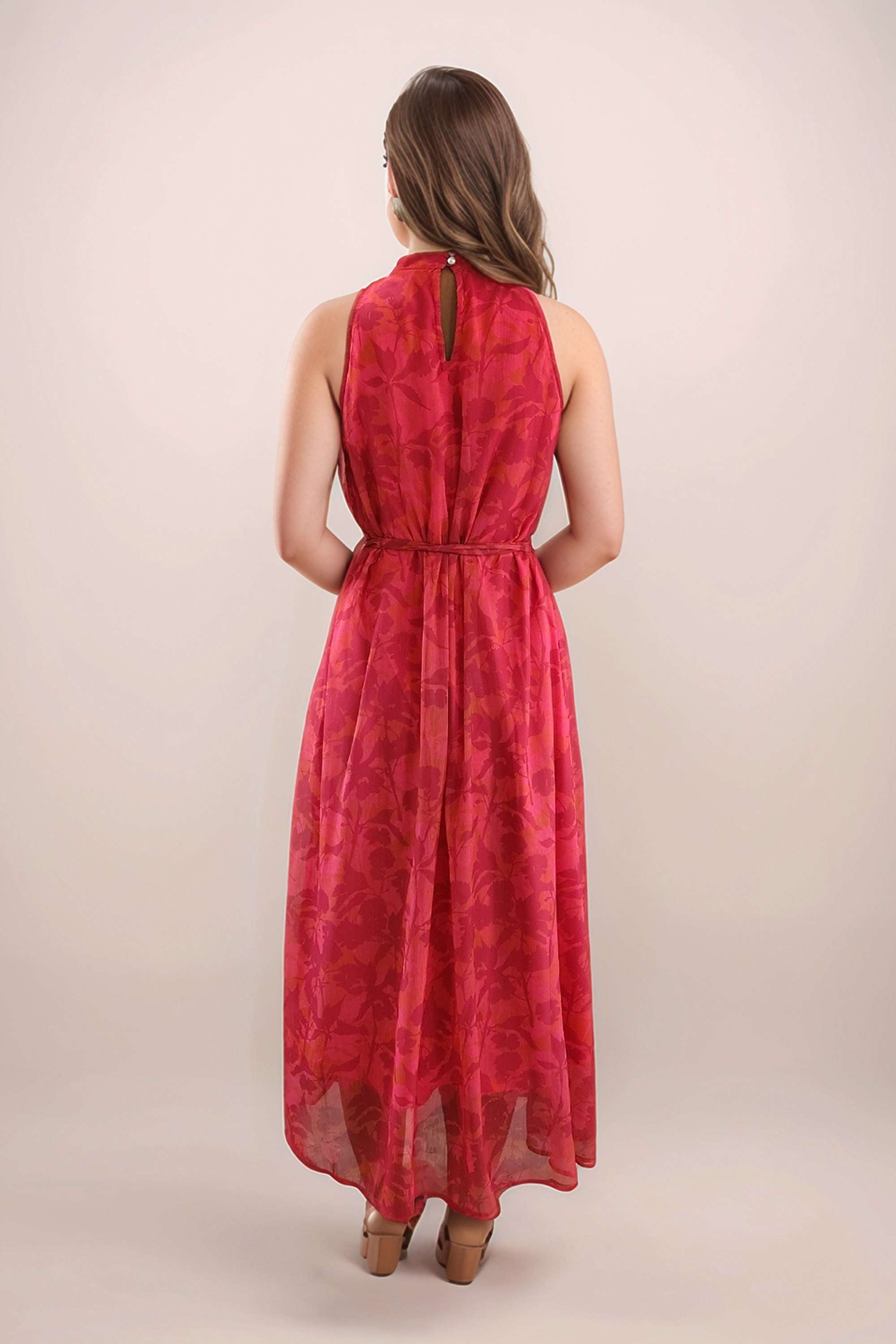 Floral-Polyester-Halter-Neck-Women-s-Maxi-Dress