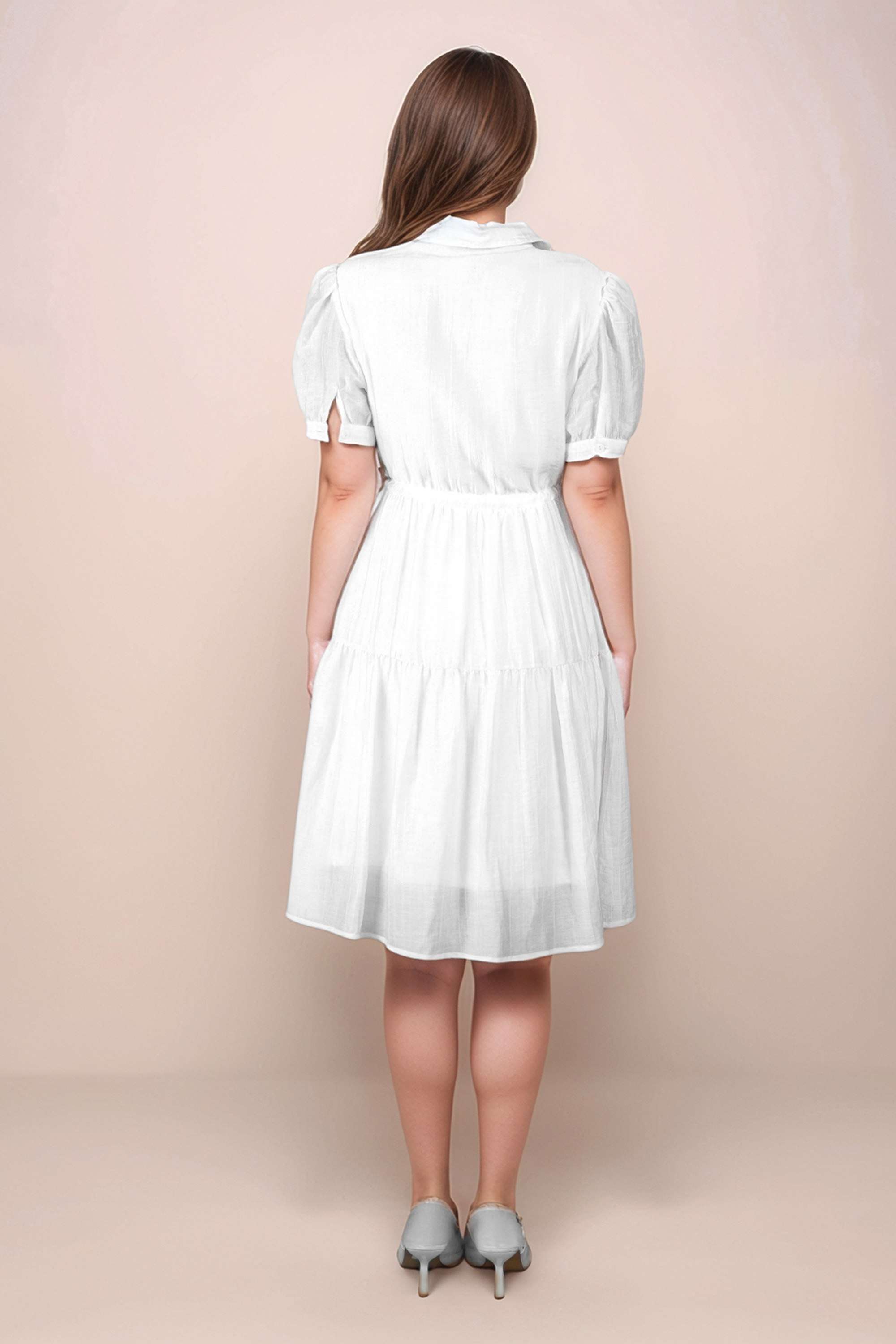 Solid-Polyester-Collared-Women-s-Mini-Dress