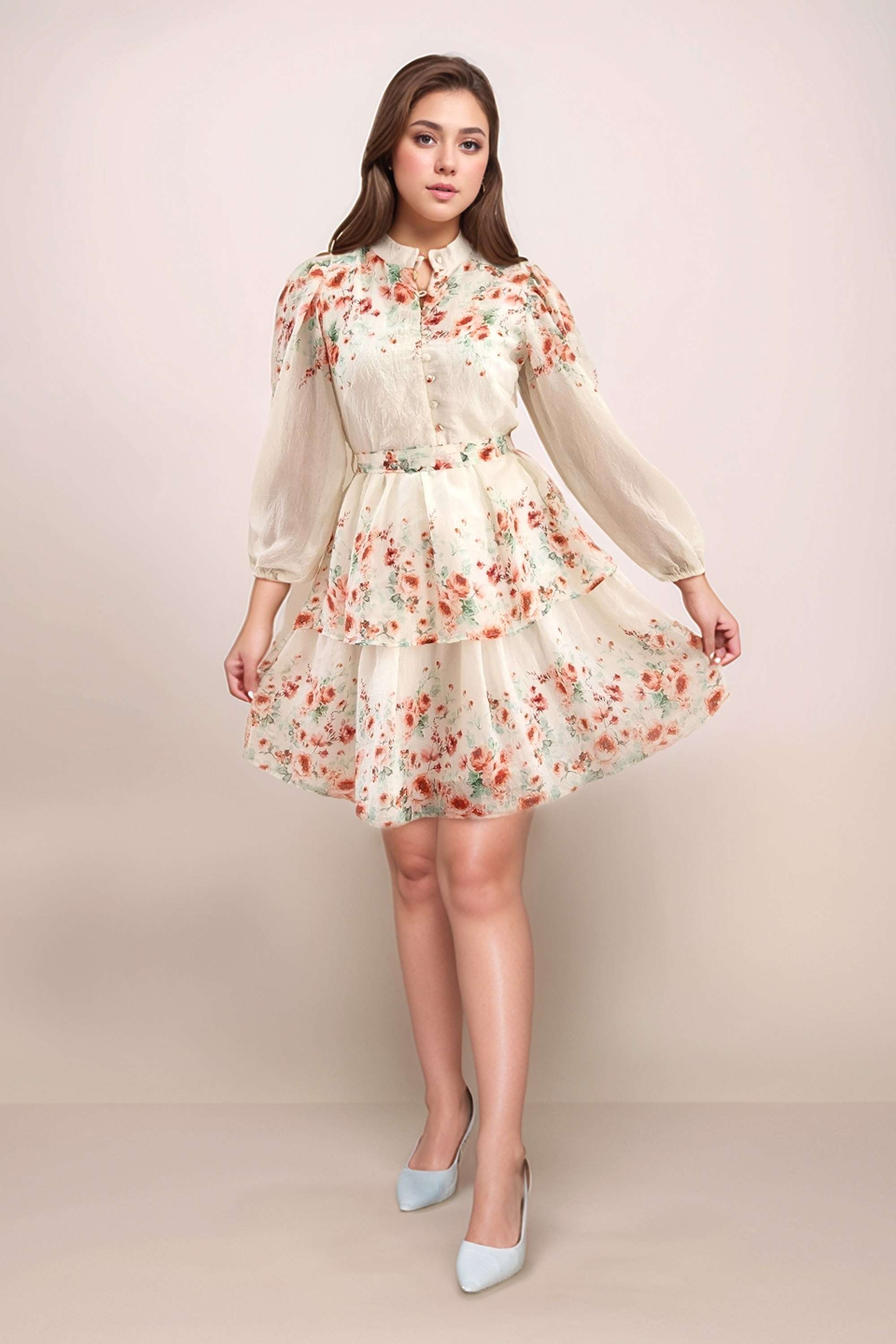 Floral-Polyester-Collared-Women-s-Mini-Dress