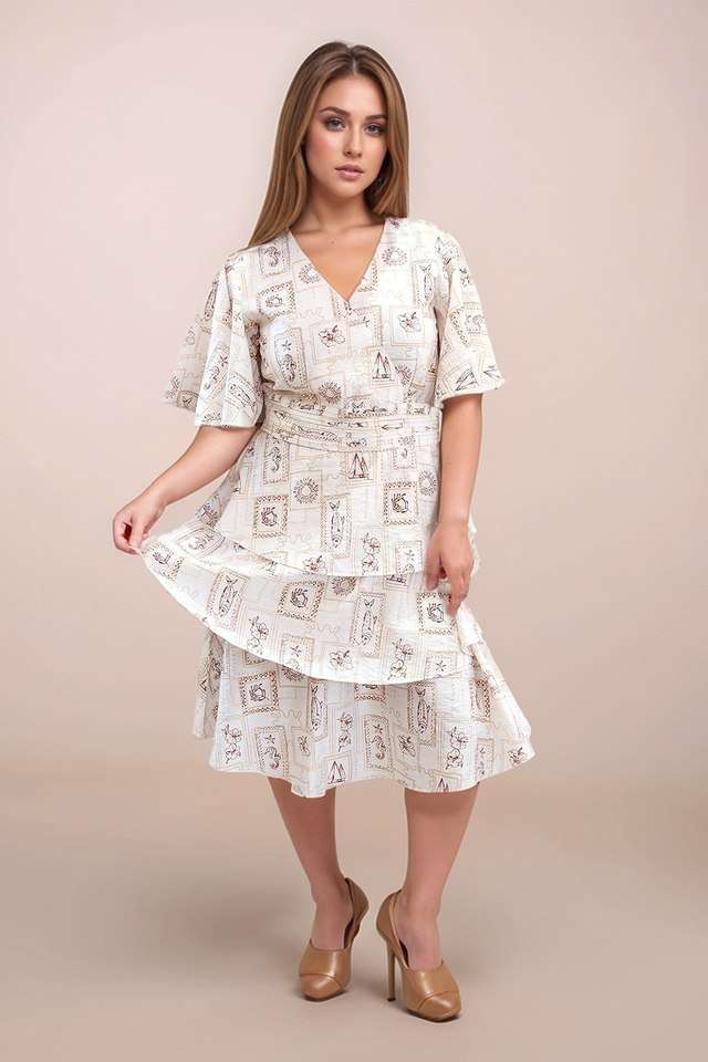 Printed-Blended-Fabric-V-Neck-Women-s-Casual-Wear-Dress