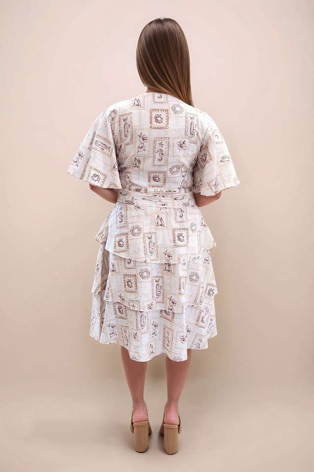 Printed-Blended-Fabric-V-Neck-Women-s-Casual-Wear-Dress