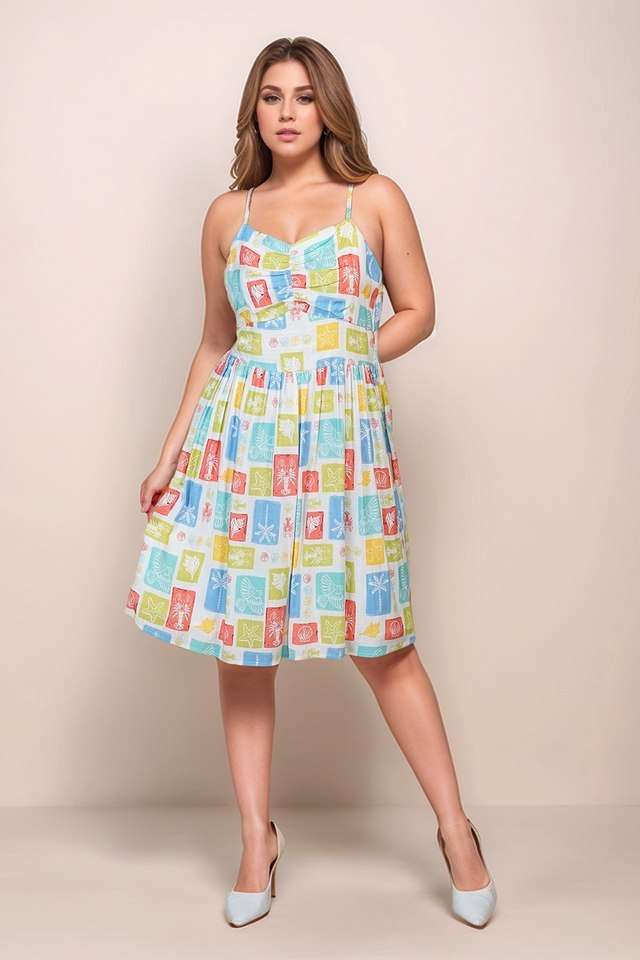 Printed-Blended-Fabric-Sweetheart-Neck-Women-s-Casual-Wear-Dress