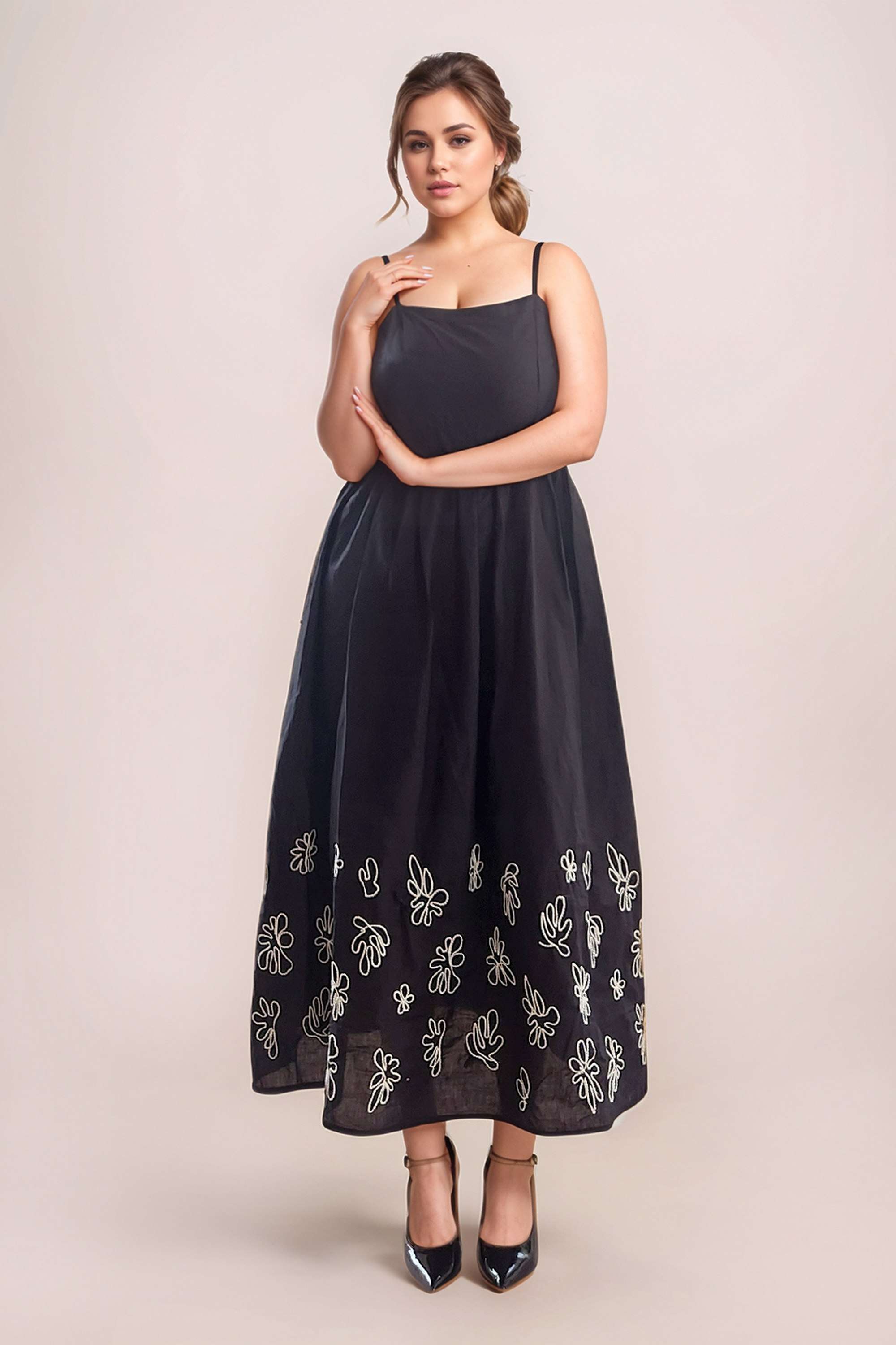 Embroidered-Cotton-Square-Neck-Women-s-Midi-Dress