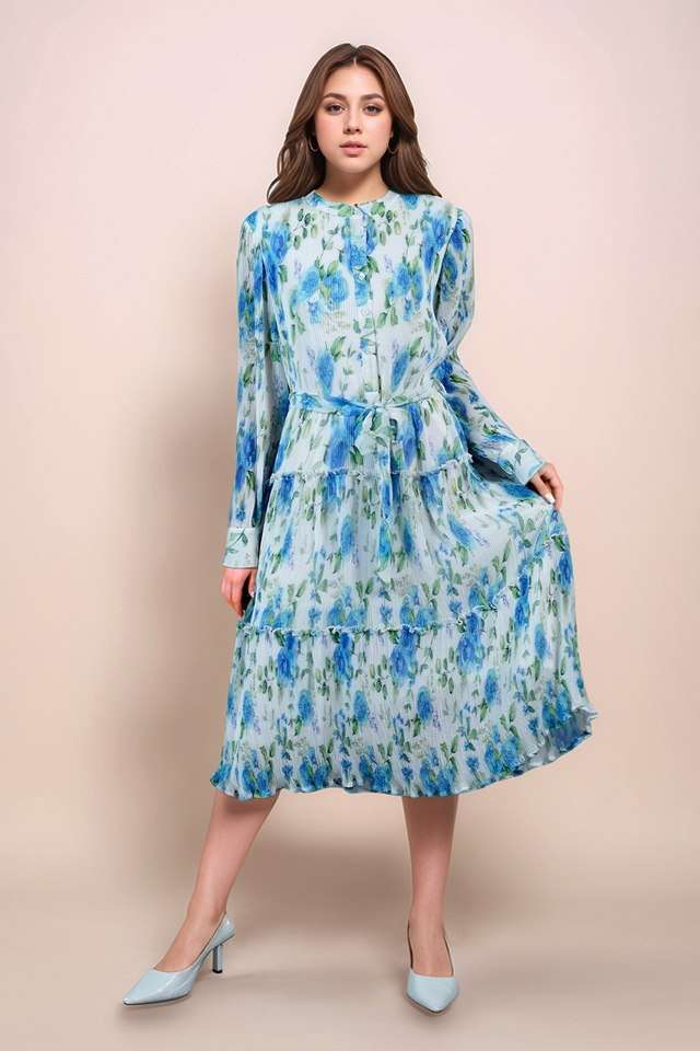 Floral-Blended-Fabric-Collared-Women-s-Casual-Wear-Dress