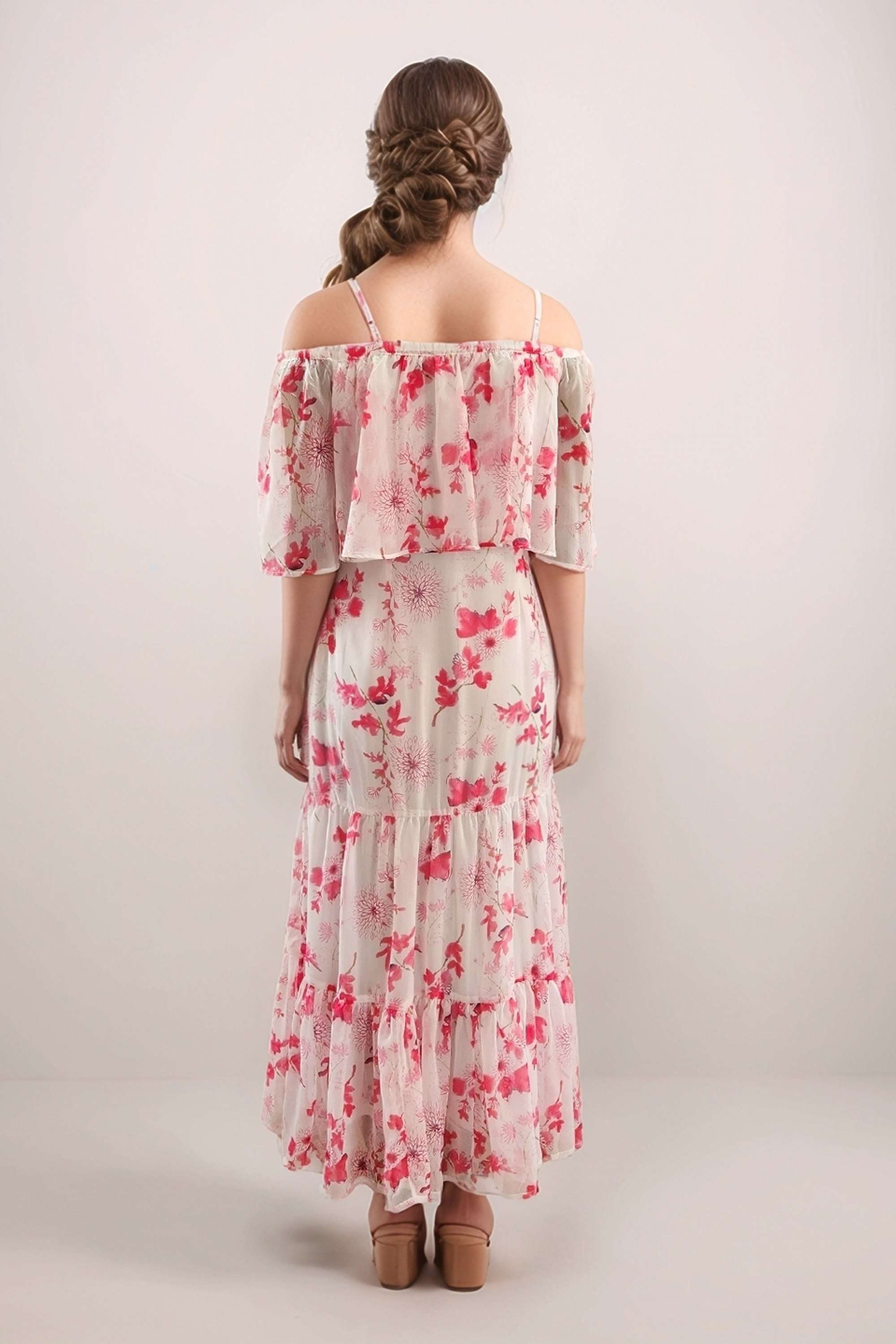 Floral-Polyester-Off-Shoulder-Women-s-Maxi-Dress