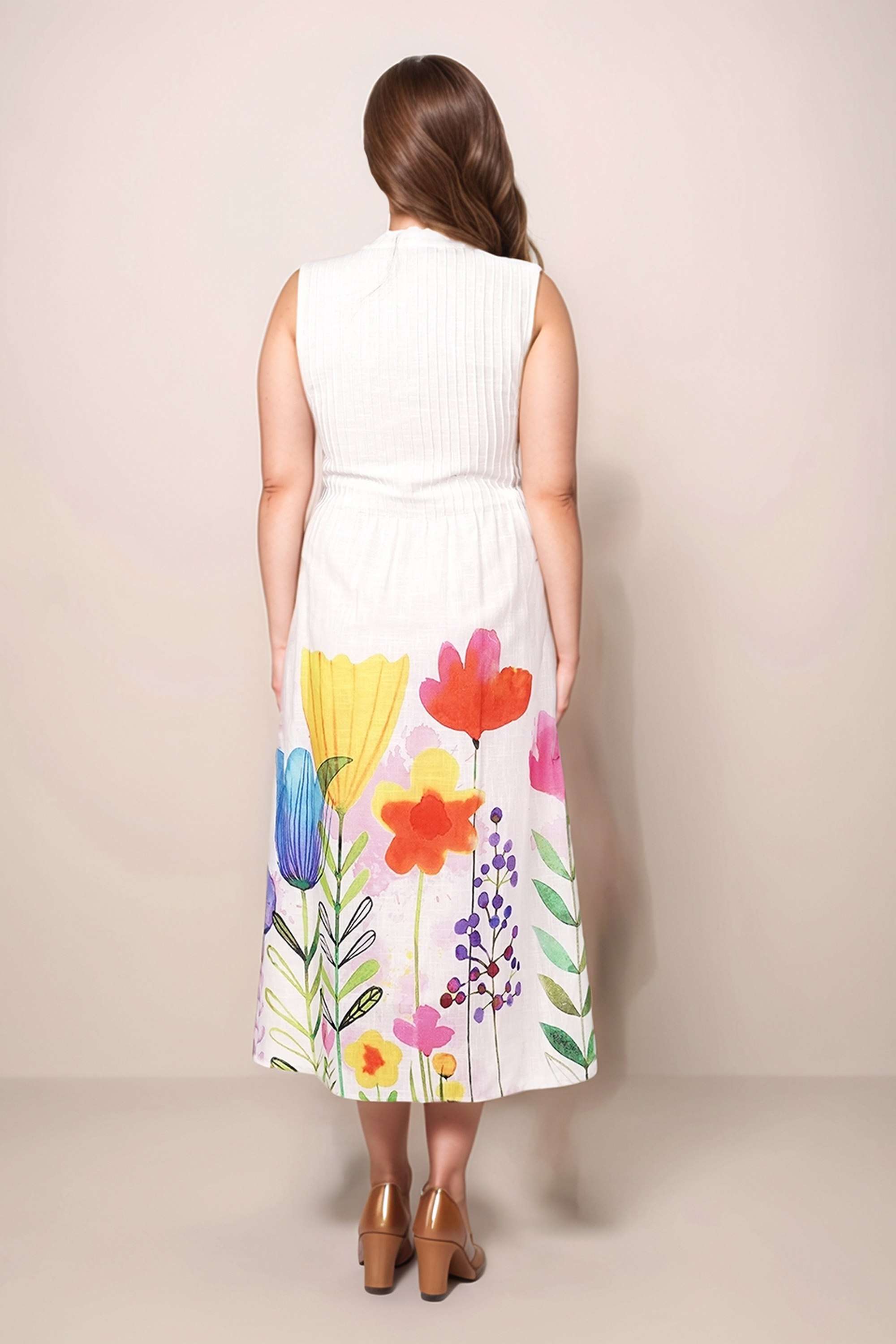 Floral-Cotton-Collared-Women-s-Midi-Dress