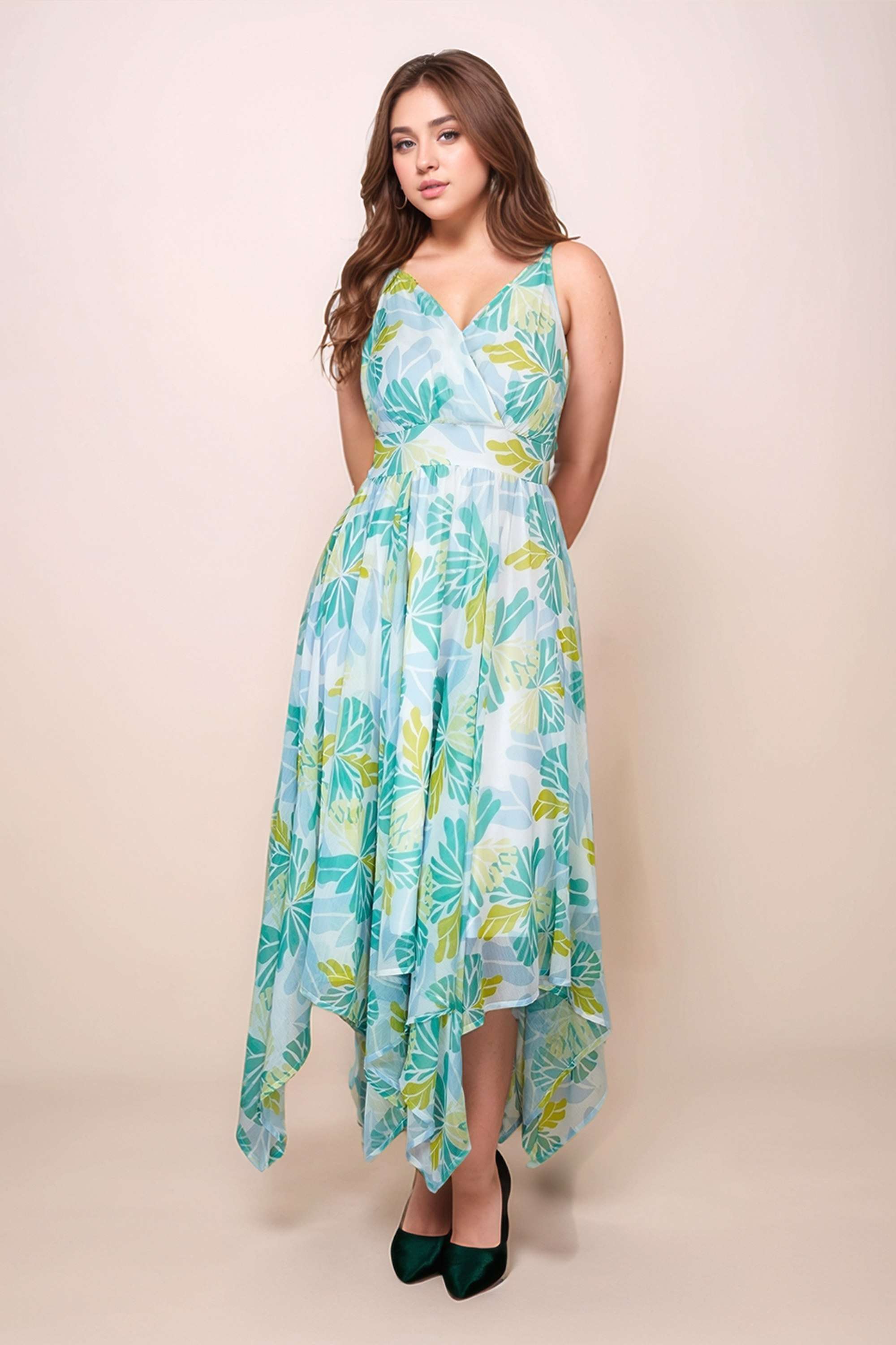 Printed-Polyester-V-Neck-Women-s-Maxi-Dress