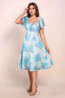 Floral-Polyester-Tie-Up-Neck-Women-s-Midi-Dress