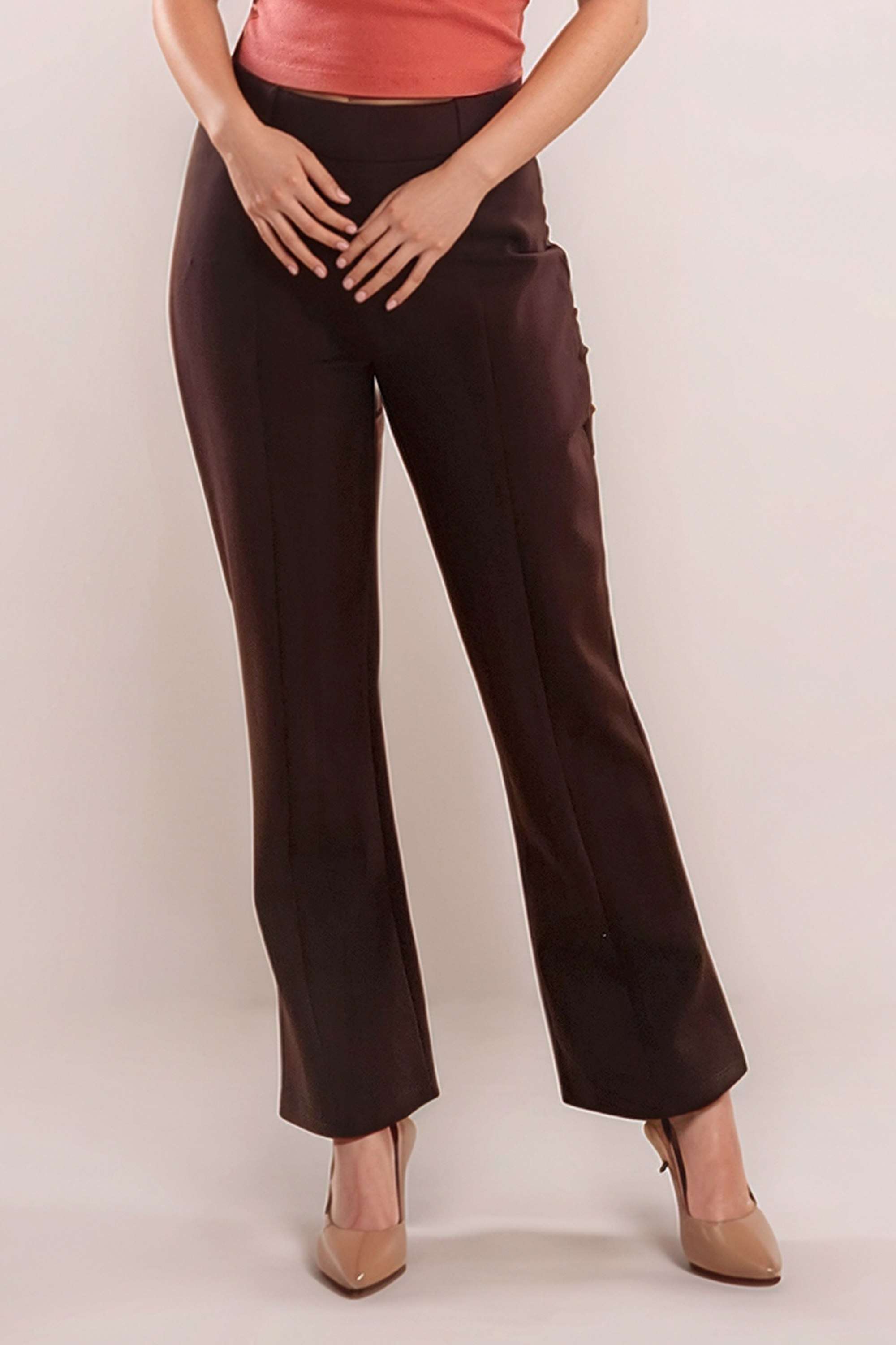 Solid-Polyester-Tapered-Fit-Women-s-Trousers