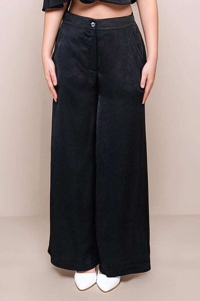 Textured Polyester Slim Fit Women's High Waist Trousers