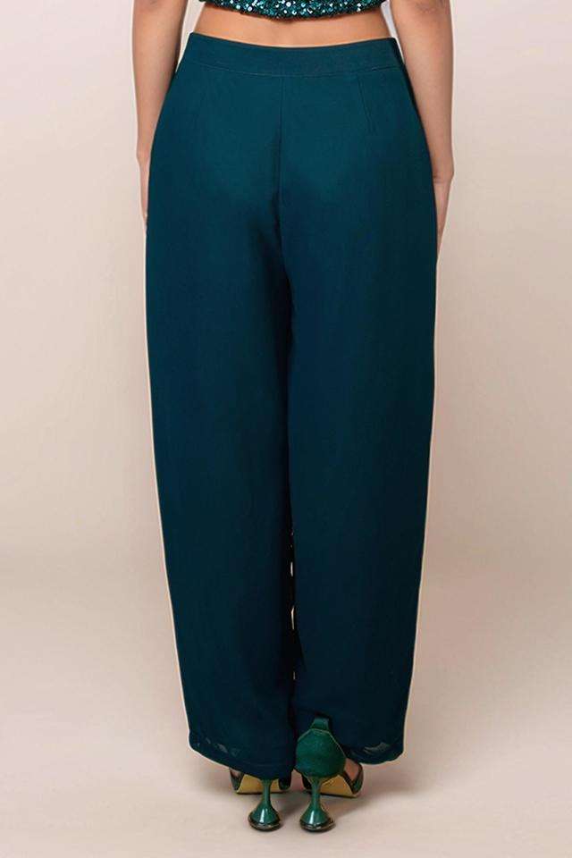 Solid-Polyester-Slim-Fit-Women-s-High-Waist-Trousers