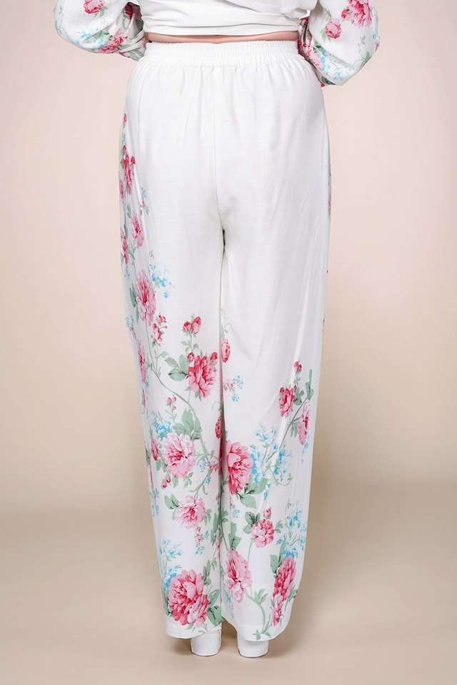 Floral-Blended-Fabric-Women-s-Trousers