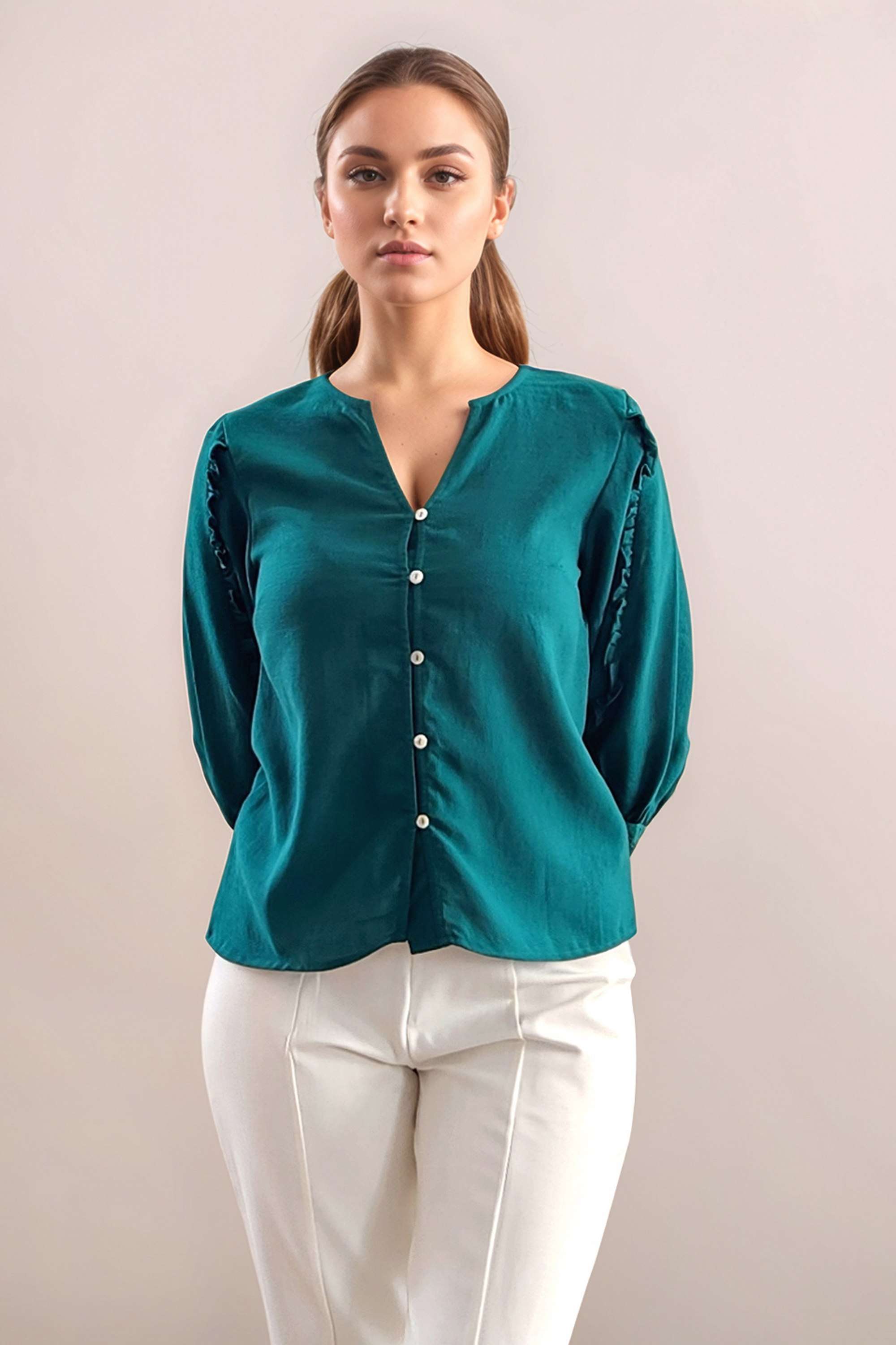 zink london Solid Polyester V-Neck Women's Top-picture-36