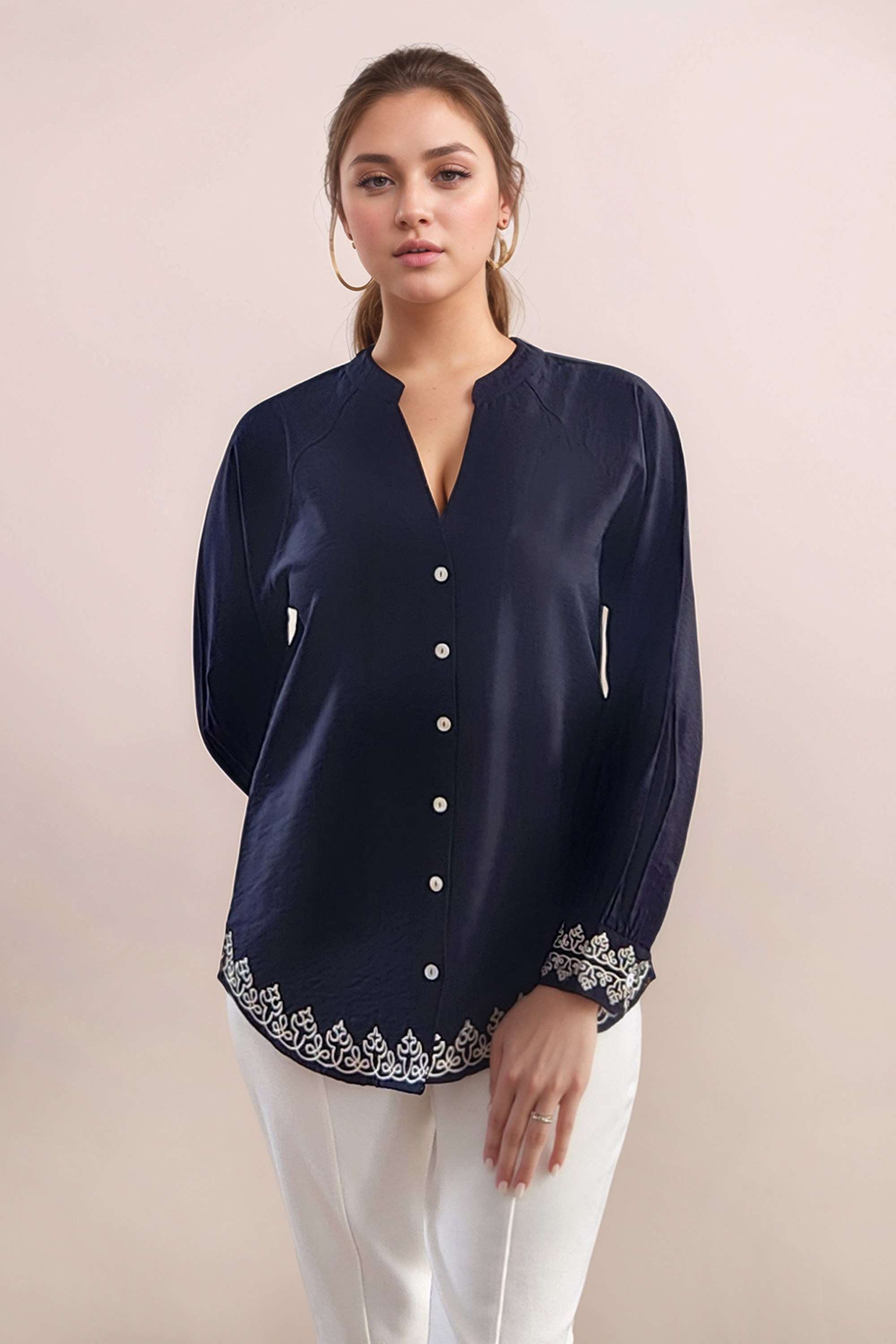 zink london Embroidered Blended Fabric Collared Women Top-picture-13