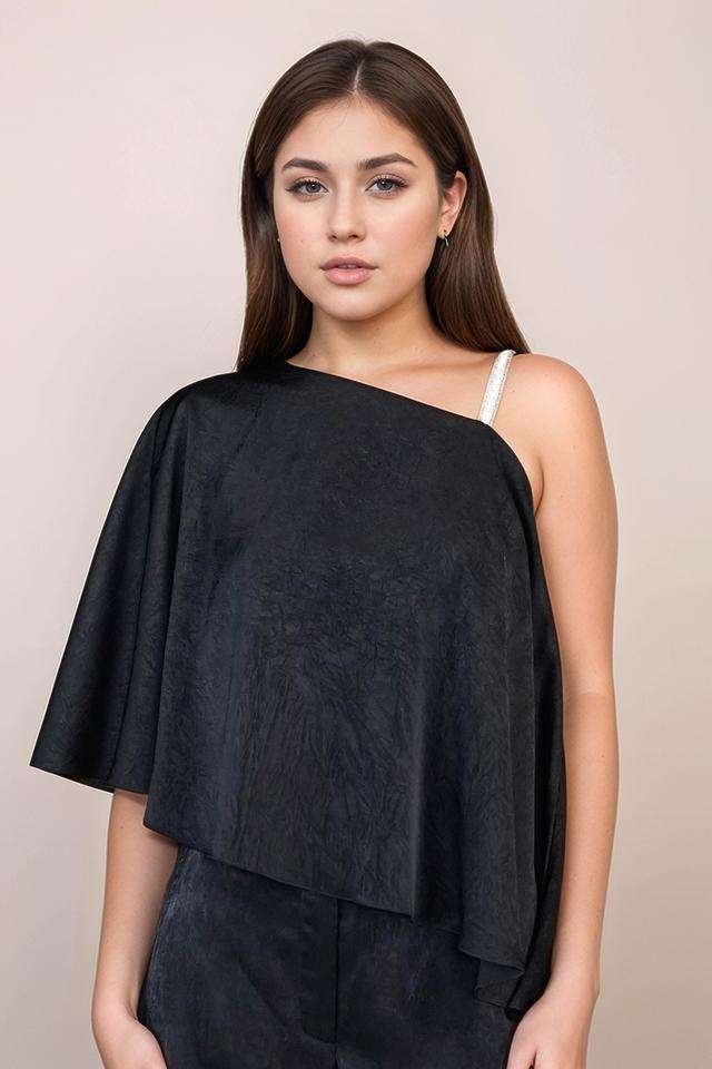 Textured-Polyester-One-Shoulder-Womens--Top
