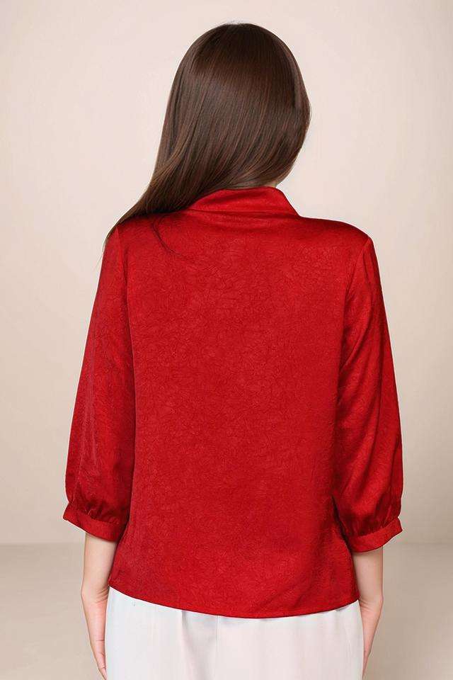 Solid-Polyester-Tie-Up-Neck-Womens--Top