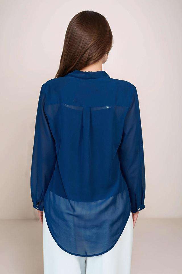 Solid-Polyester-V-Neck-Womens--Top