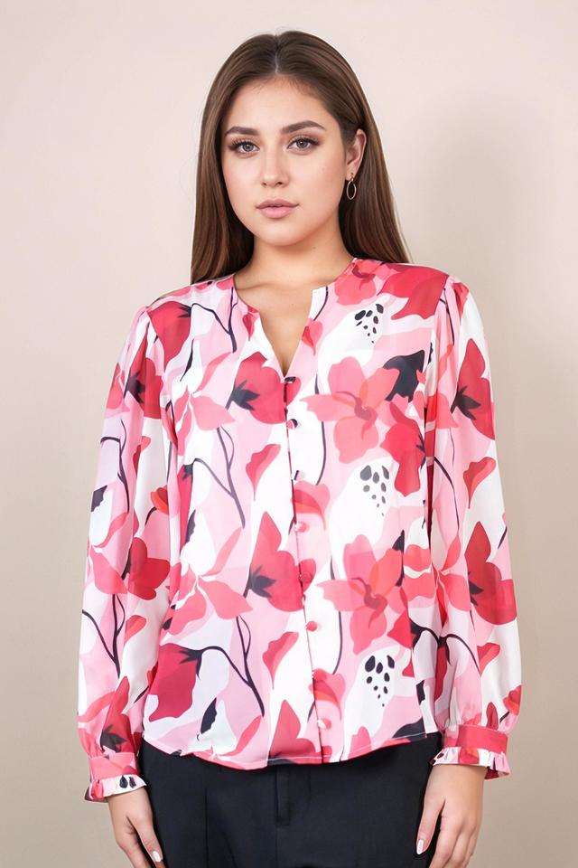 Floral-Polyester-Round-Neck-Women-s-Top